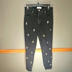 Abercrombie & Fitch Flower Embroidered High Rise Skinny Jeans